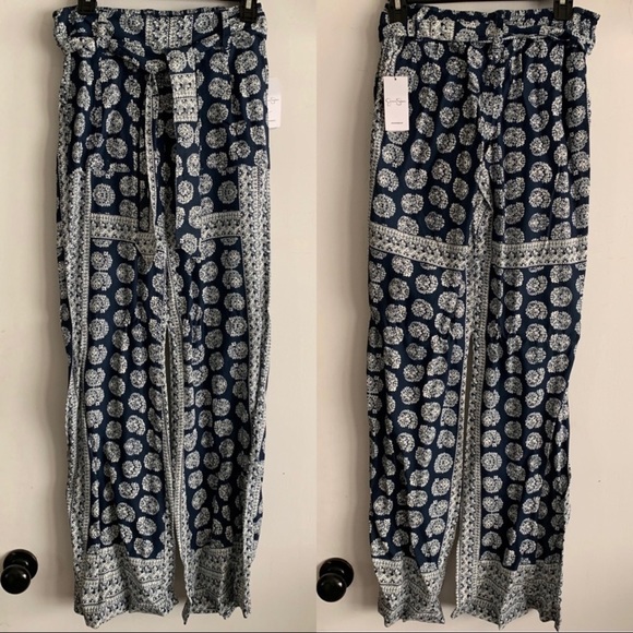 Nordstrom Jessica Simpson Tie Front Soft Woven Boho Wide Leg Flare Pants - Picture 2 of 5